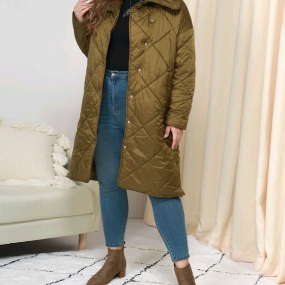 Plus Solid Snap Button Up Quilted Coat - Picture 3 of 5